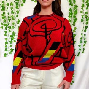 Vintage 80s abstract colorblock red sweater